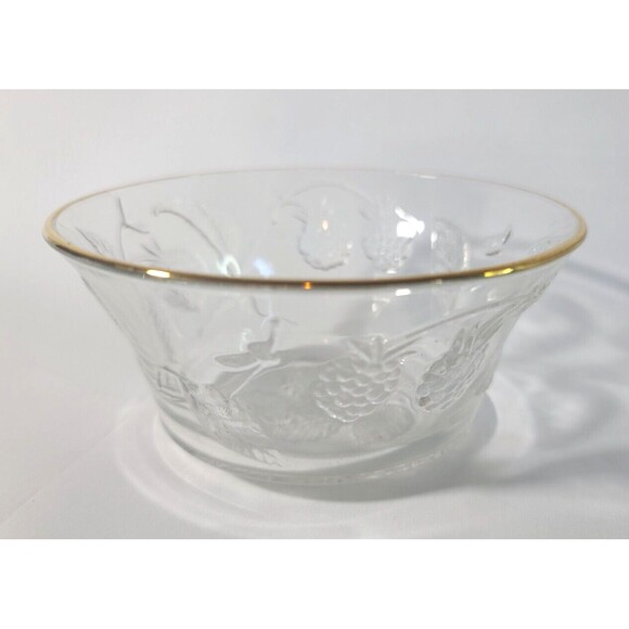 Gold Rimmed Crystal Bowl Marked FRANCE  Berries, vines, and Leaves  2  1/4” X 5” - Picture 1 of 5
